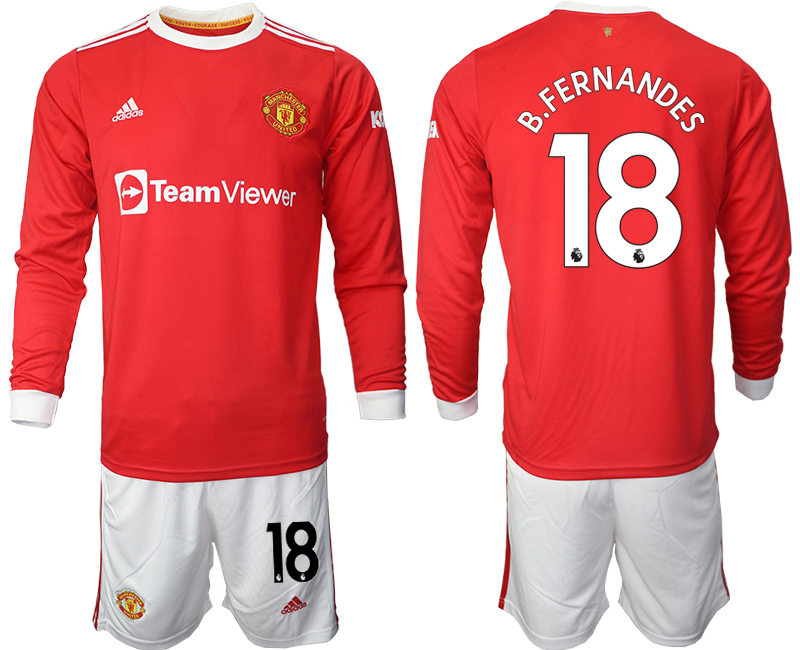 Men 2021-2022 Club Manchester united home red Long Sleeve #18 Soccer Jersey->manchester united jersey->Soccer Club Jersey